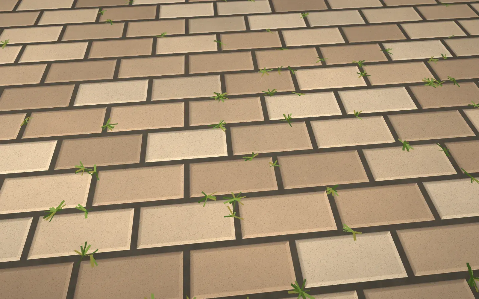 Paver joints with washed-out sand and weeds growing between pavers