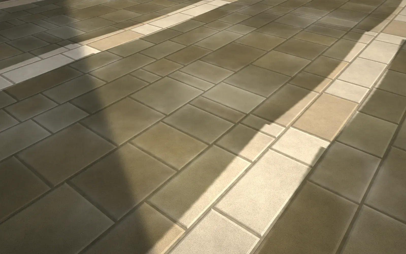 Travertine pool deck with a clean stripe left by a rotary surface cleaner through the grime